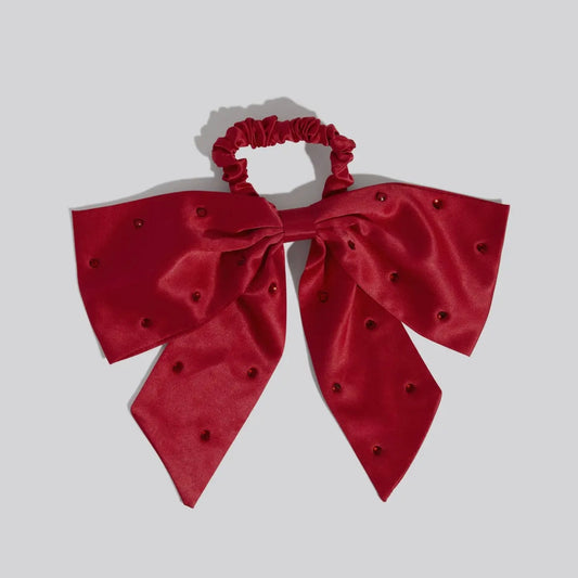 Kitsch Holiday Satin & Rhinestone Bow Scrunchie