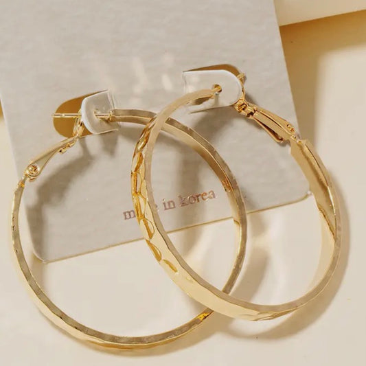 Large Hammered Metallic Latch Hoop Earrings