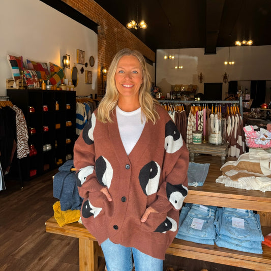 Brown Oversized Yin Yang Cardigan