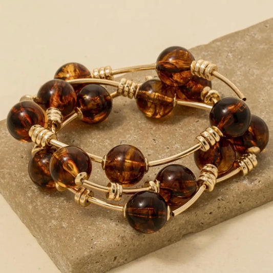 Marble Resin & Bar Elastic Bracelet Set