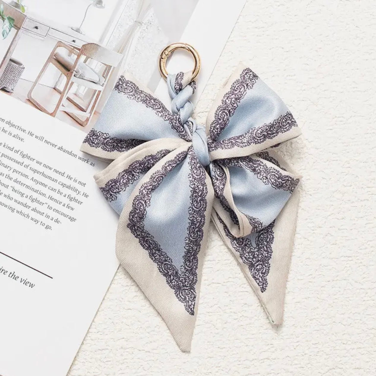 Vintage Print Bow Scarf Bag Charm