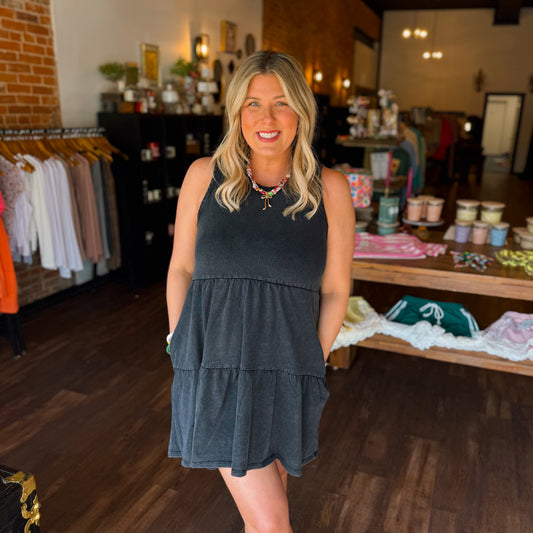 Sleeveless Crewneck Tiered Mini Dress