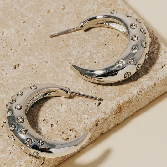 Studded Rounded Crescent Hoop Earrings