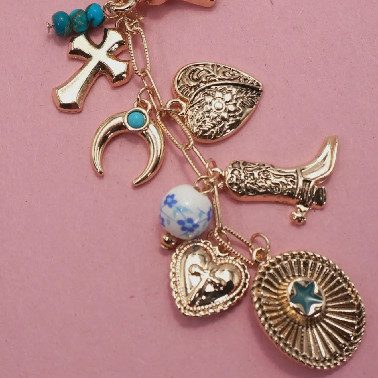 Western Porcelain Cross Cowboy Hat Bag Charm
