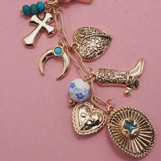 Western Porcelain Cross Cowboy Hat Bag Charm