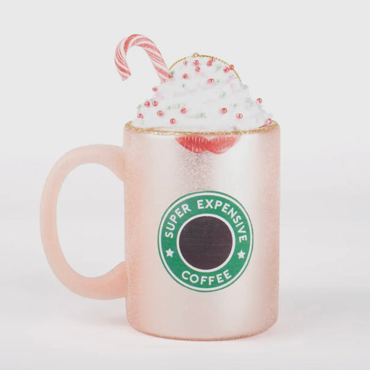 Peppermint Coffee Cup Glass Ornament