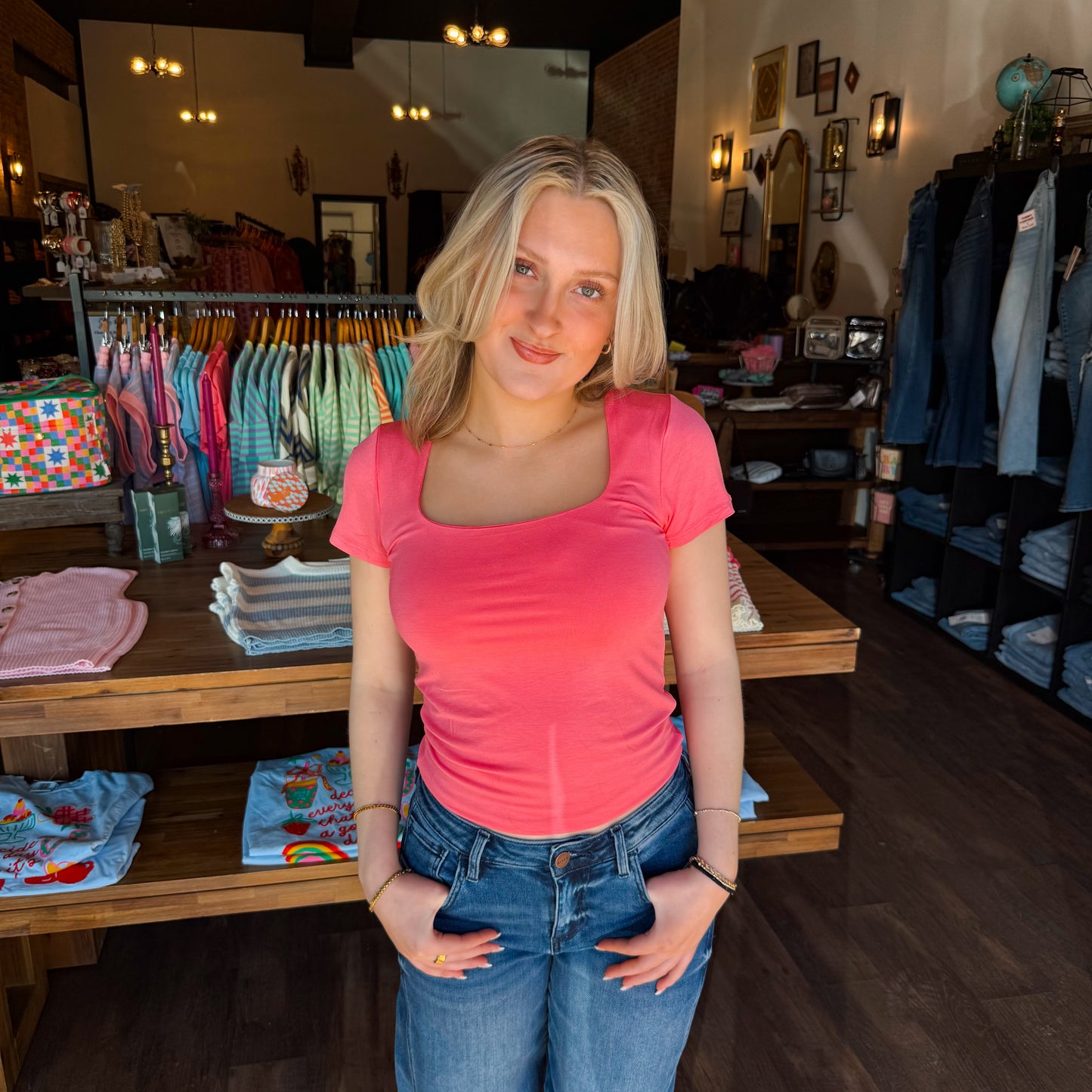 Square Neck Cap Sleeve Top