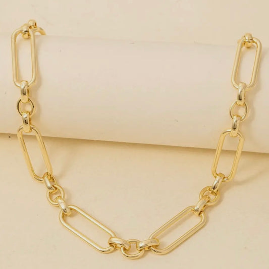 Gold Dipped Long Oval Classic Chain Necklace