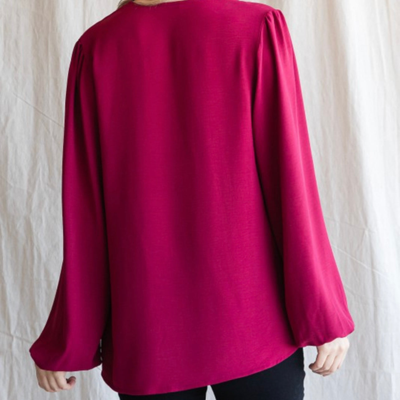 Burgundy Solid Bubble Sleeve Top