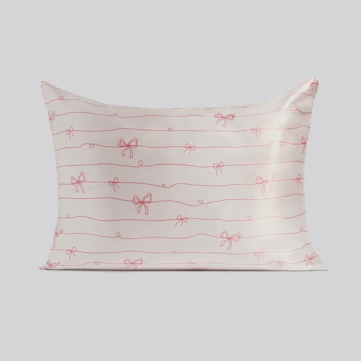 Kitsch Holiday Satin Pillowcase in Striped Bows