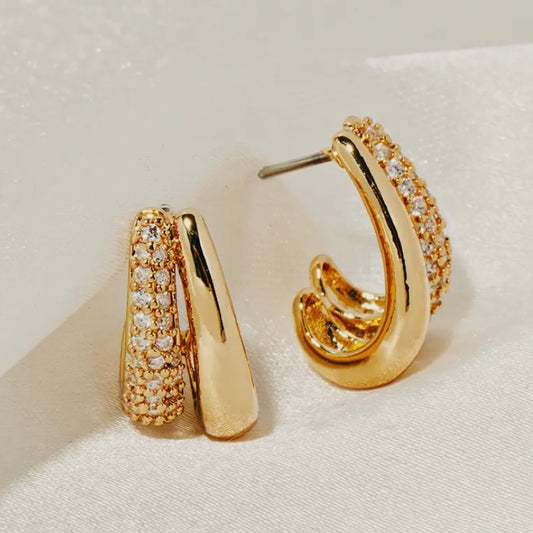 Pave & Metallic J Hoop Earrings