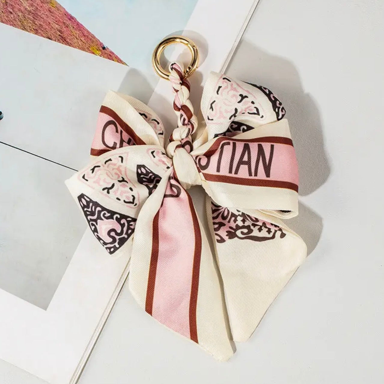 Vintage Print Bow Scarf Bag Charm