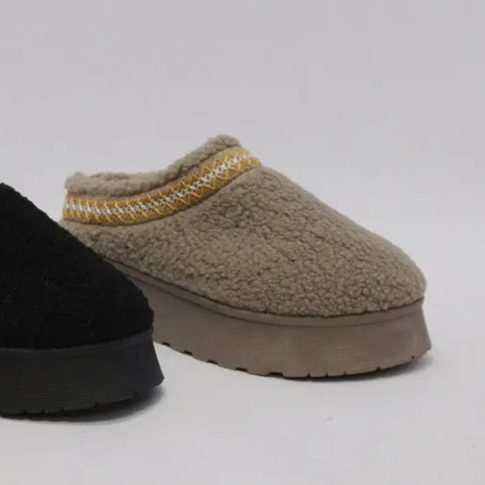 Embroidered Fleece Cozy Taupe Snow Slipper