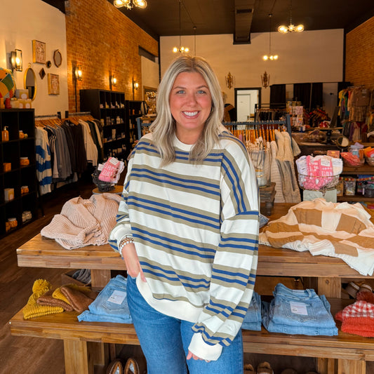 Striped Terry Oversized Crewneck