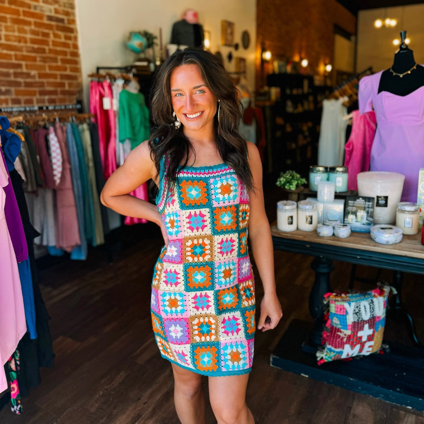 Multi Color Crochet Knit Mini Dress