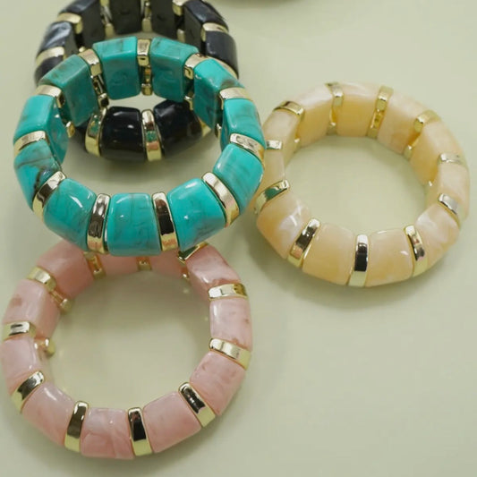 Color Block Gold Acrylic Stretch Cord Bracelet