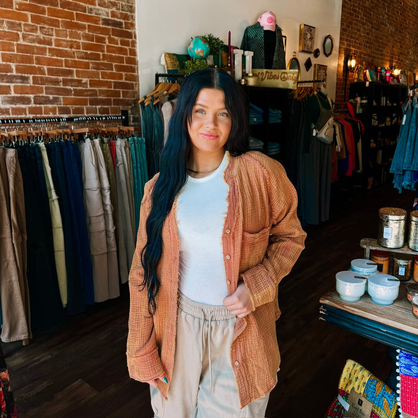 Taupe Oversized Gauze Shirt Top