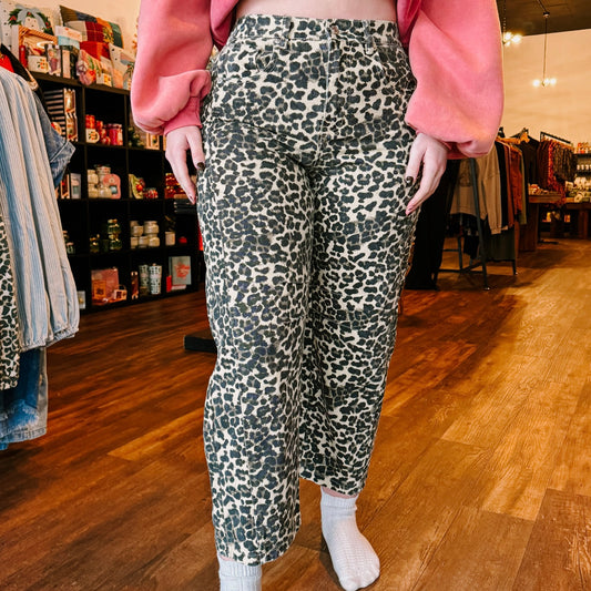 Animal Print Barrel Jean Pants