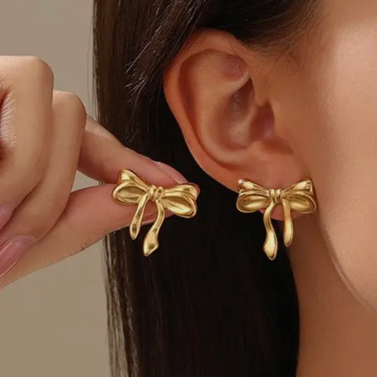 Gold Bow Stud Earrings