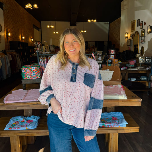 Flower Thermal Print Denim Top