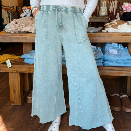 Easel Washed Terry Knit Wide Pant