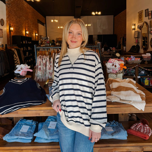 Bucketlist Ribbed Detail Striped Oversized Top