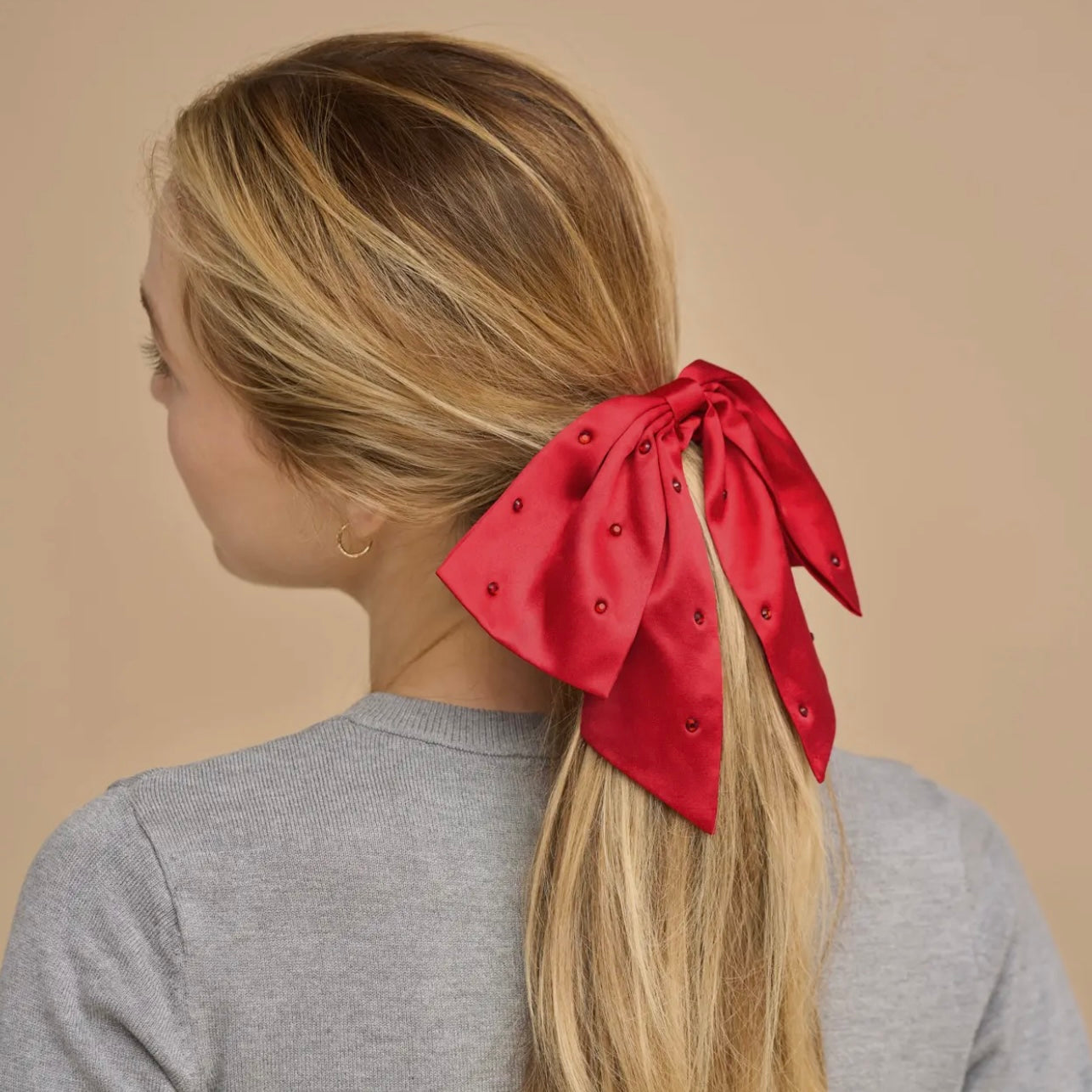 Kitsch Holiday Satin & Rhinestone Bow Scrunchie