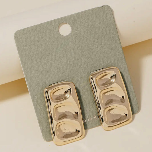 Dented Metallic Rectangle Stud Earrings