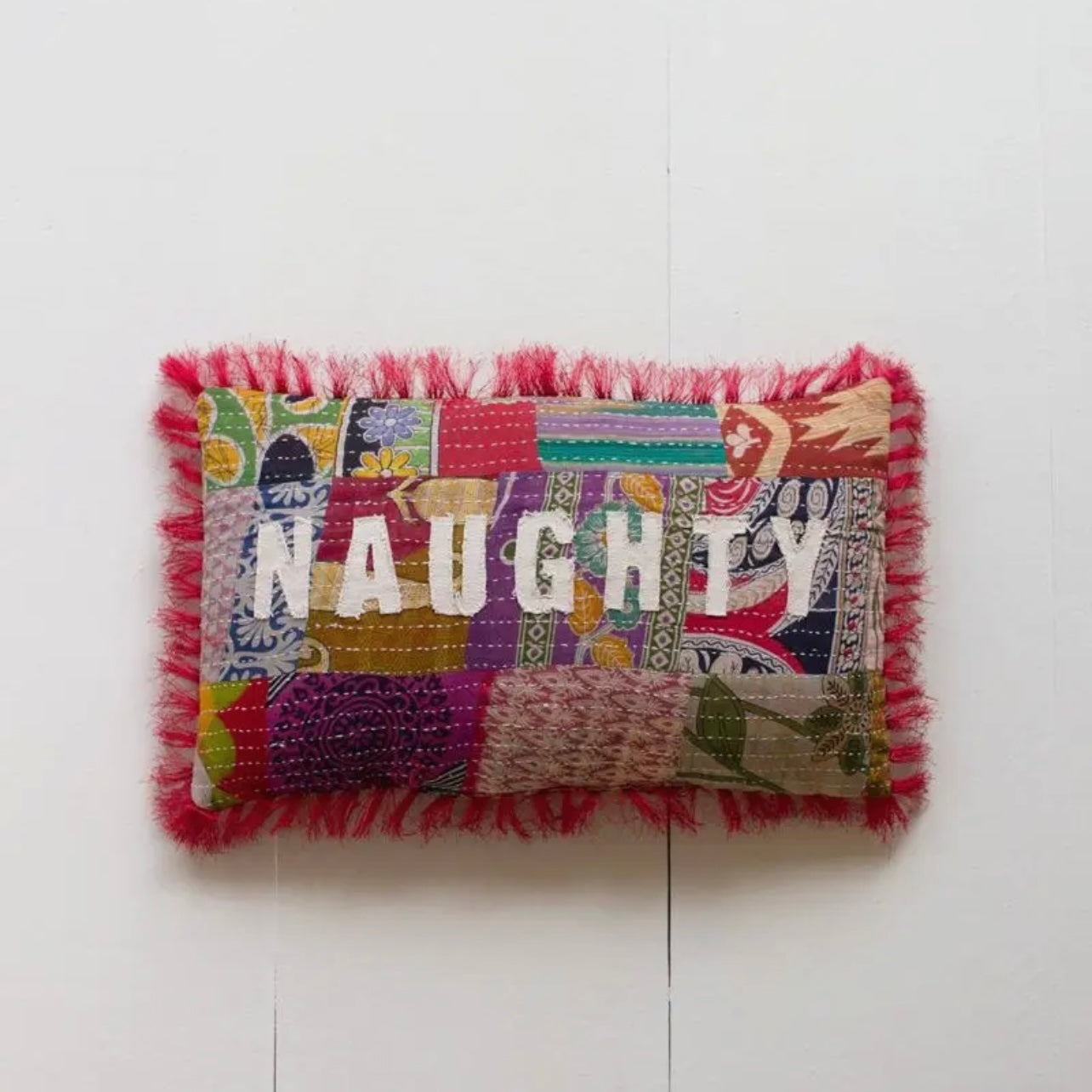 Naughty or Nice Christmas Kantha Pillow