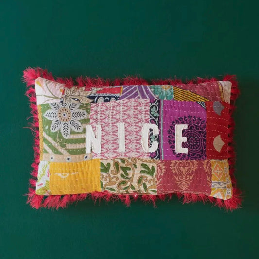 Naughty or Nice Christmas Kantha Pillow