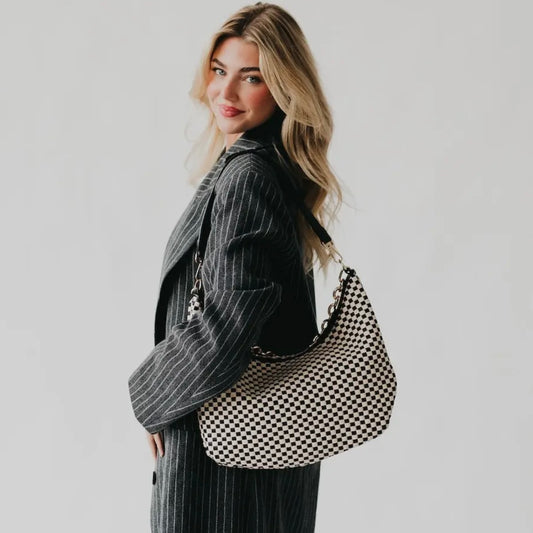 Black Checkered Sienna Slouchy Woven Shoulder Bag