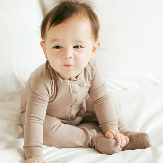 Beige Zip Baby Footie