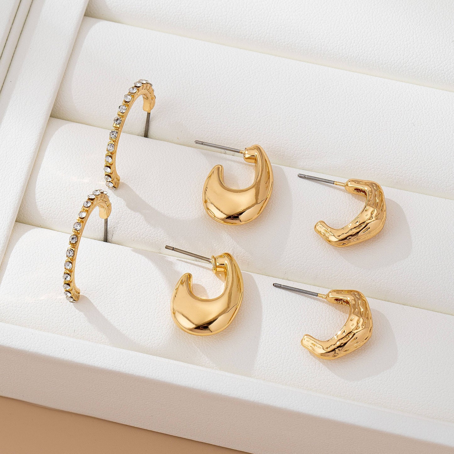 Tapered Rhinestone Huggie Hoop Trio Earring Set