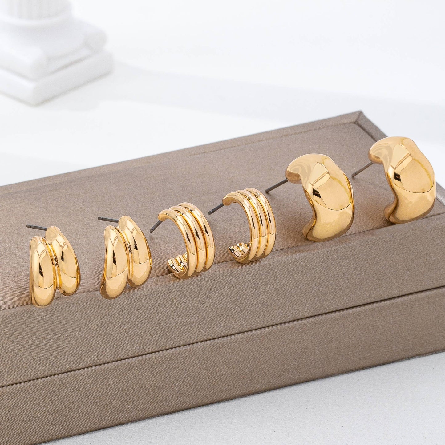 Sculptural Gold-Tone Hoop Earring Set