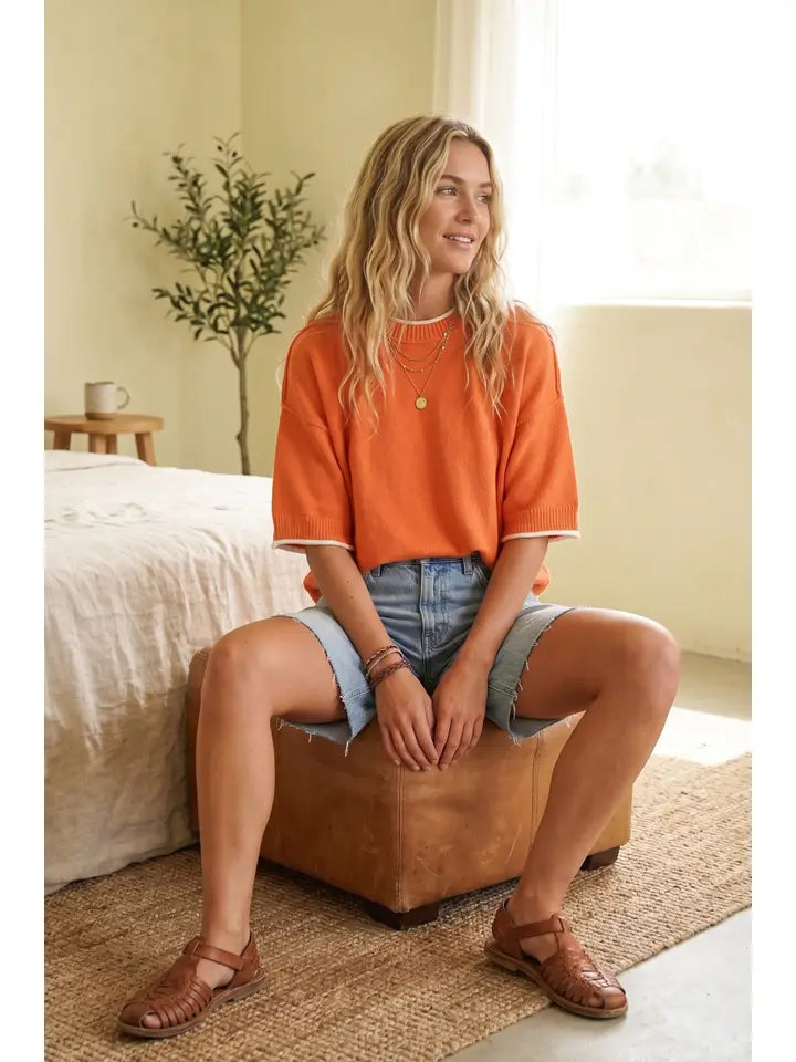 Gameday Contrast Trim Oversized Sweater Top