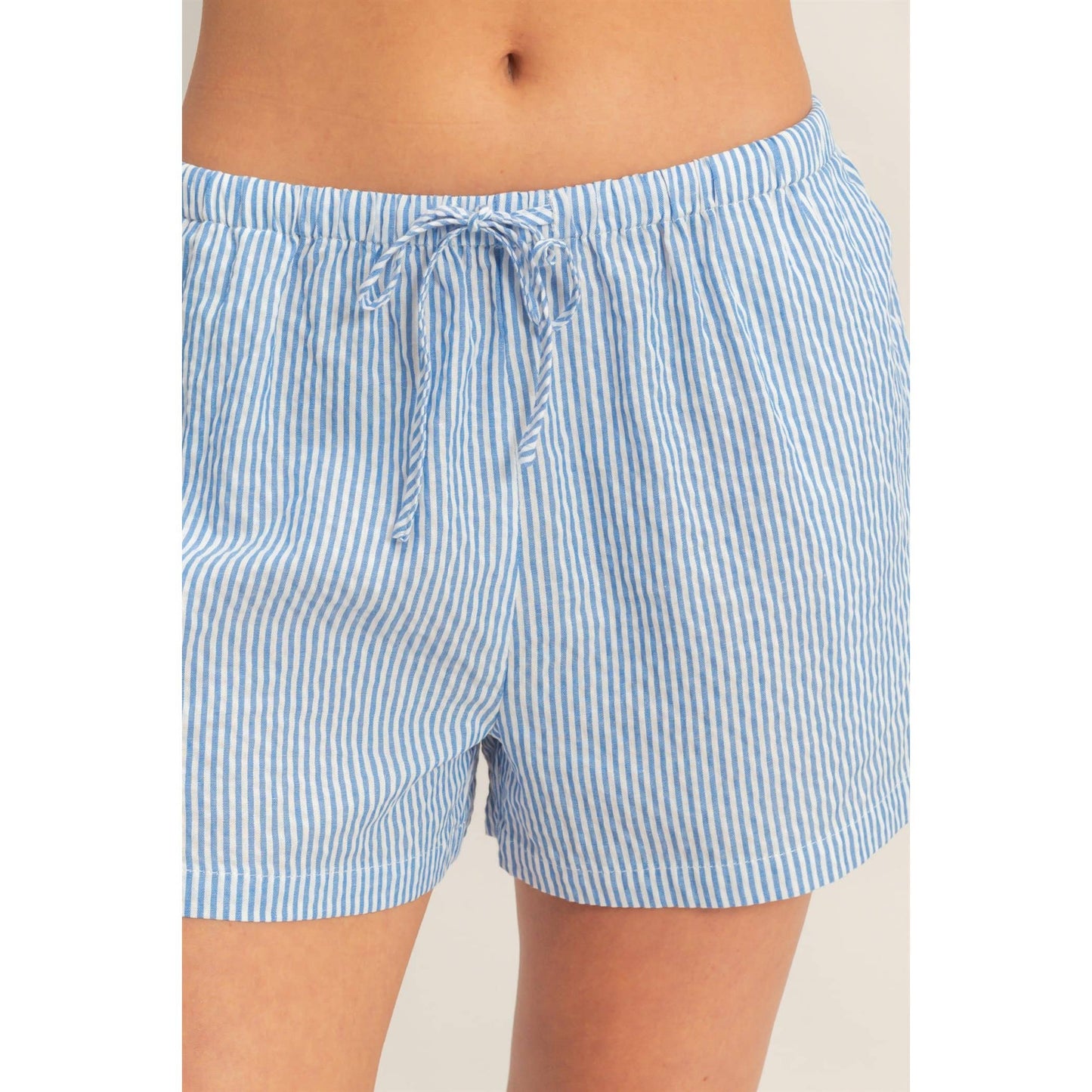 Blue Striped Drawstring Waist Shorts