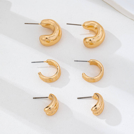Sculptural Gold-Tone Hoop Earring Set