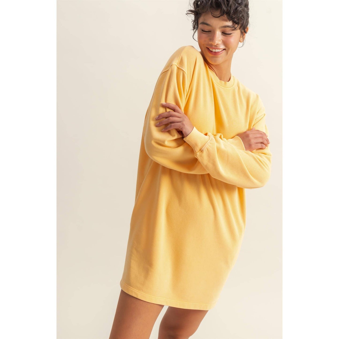 Long Sleeve Oversized Mini Dress Crewneck