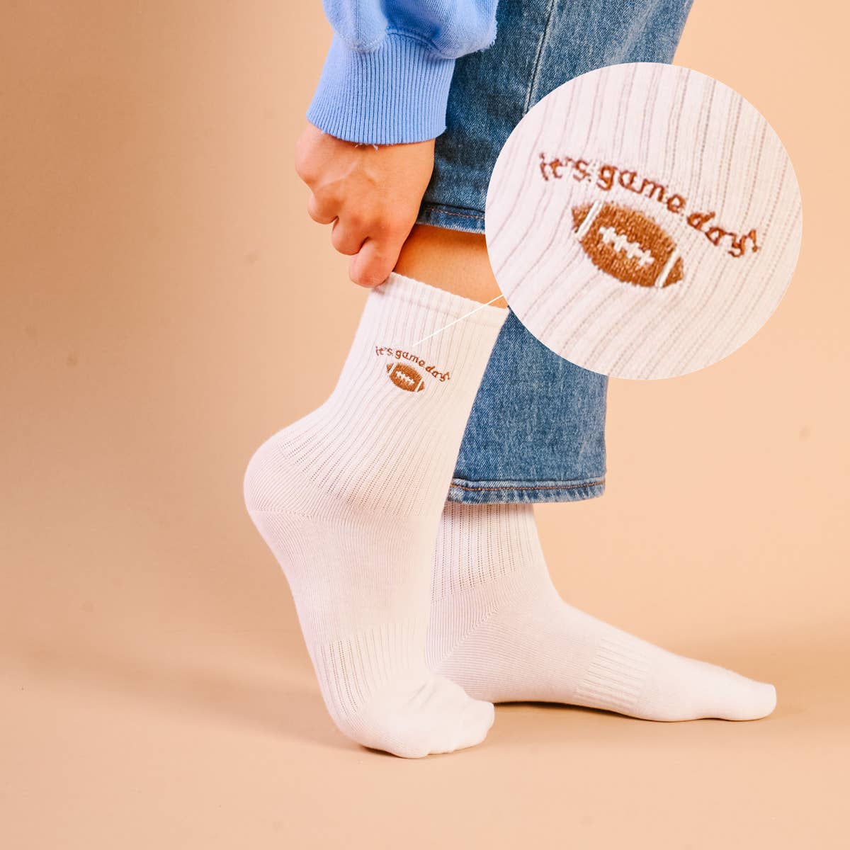 Embroidered Crew Socks–It's Game Day