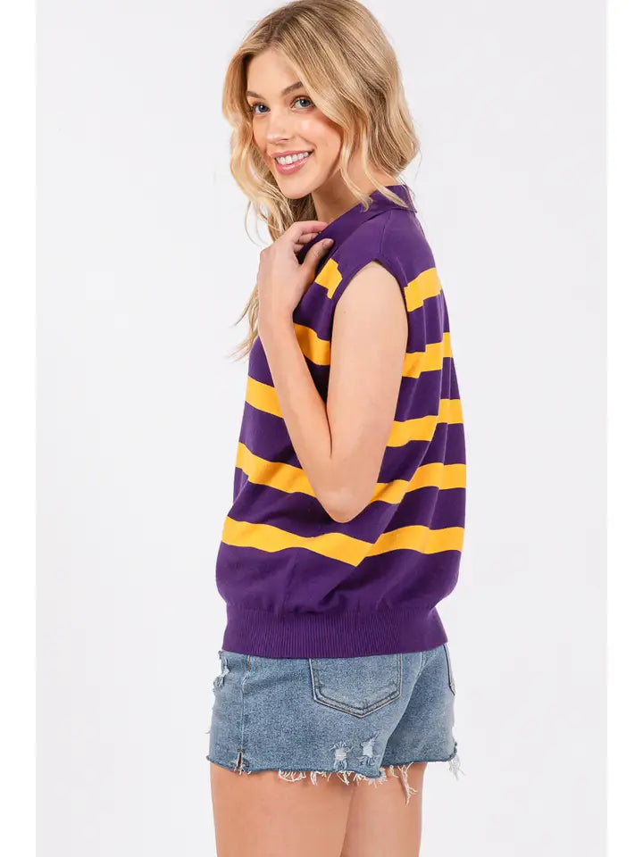 Striped Sleeveless Sweater Top