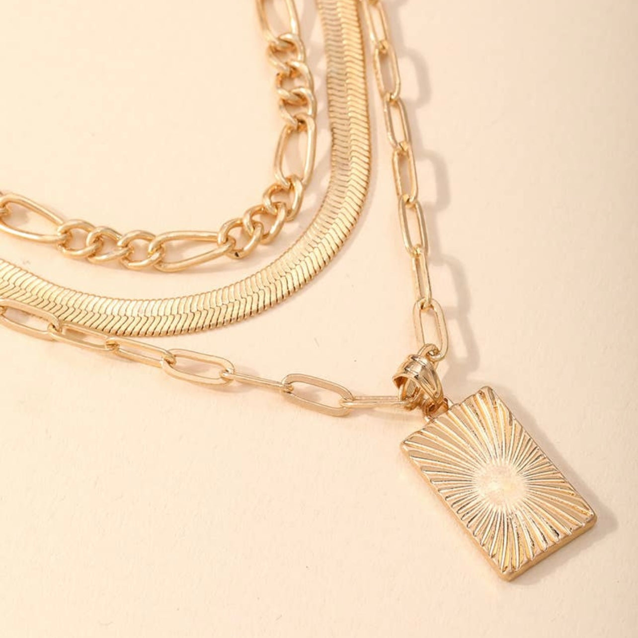 Sun Ray Pendant Layered Necklace