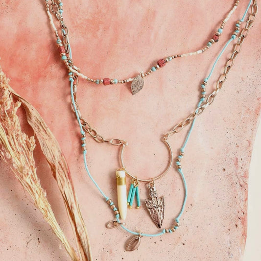 Tusk Horn & Arrow Layered Necklace