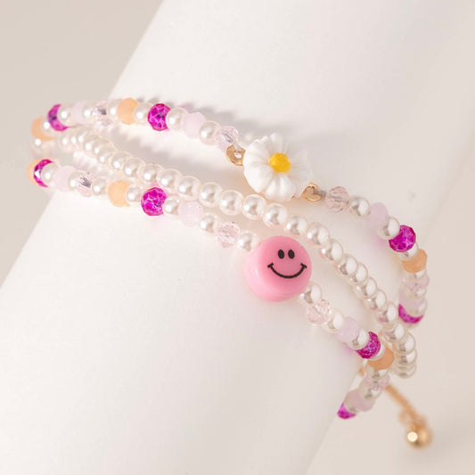 Flower Smile Beaded Bracelet Set