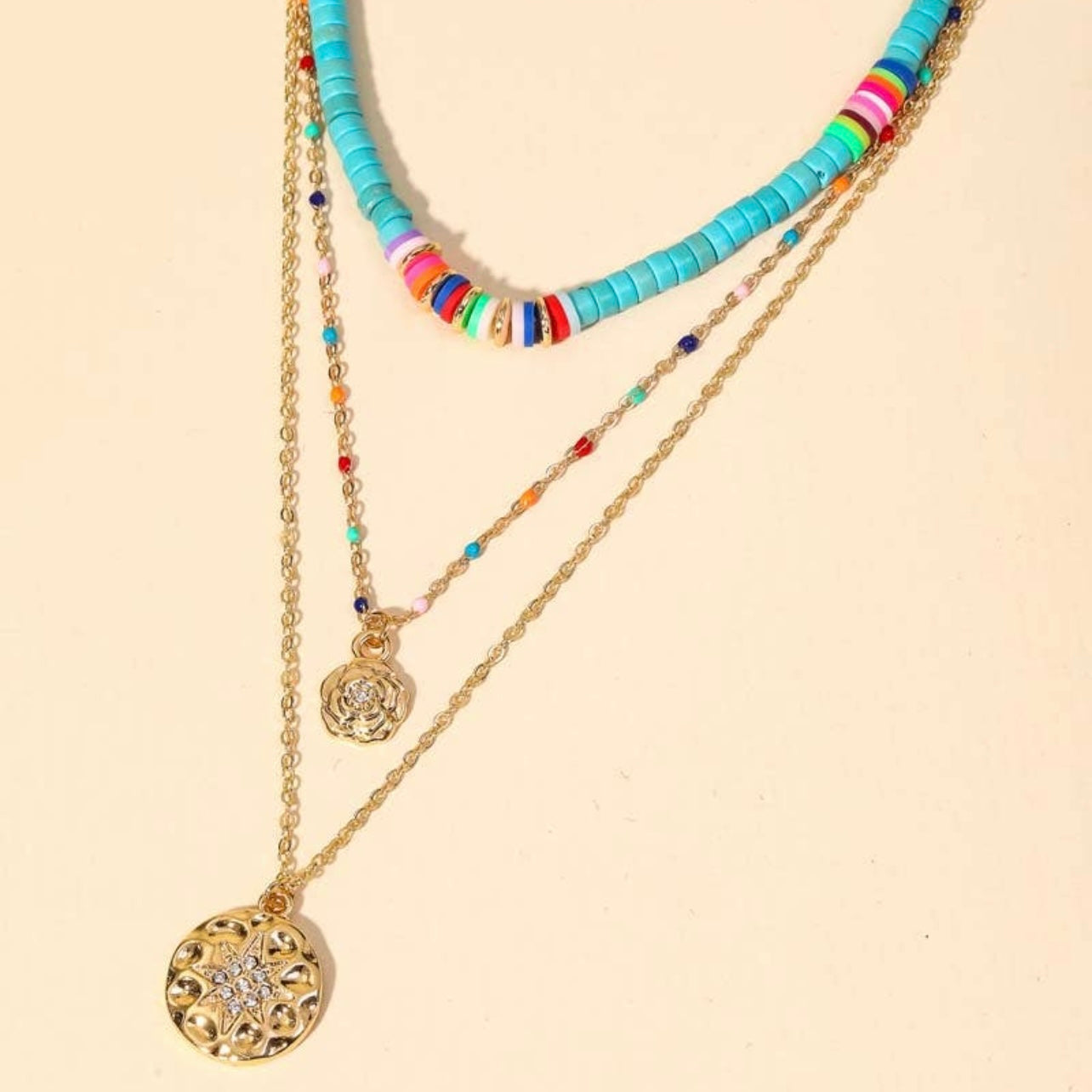 Flower Pendant Layered Necklace