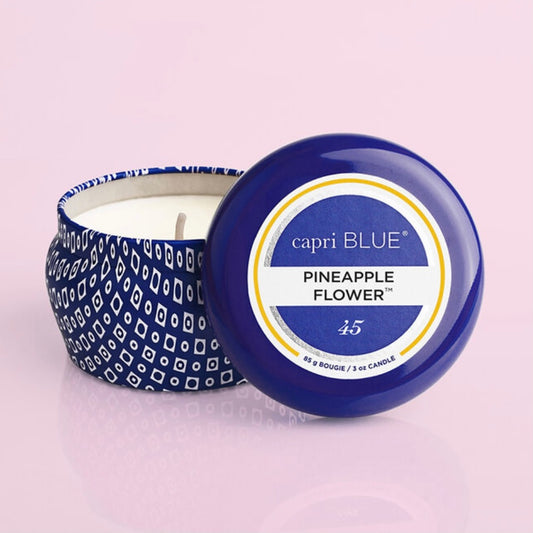 Pineapple Flower Blue Mini Tin Candle