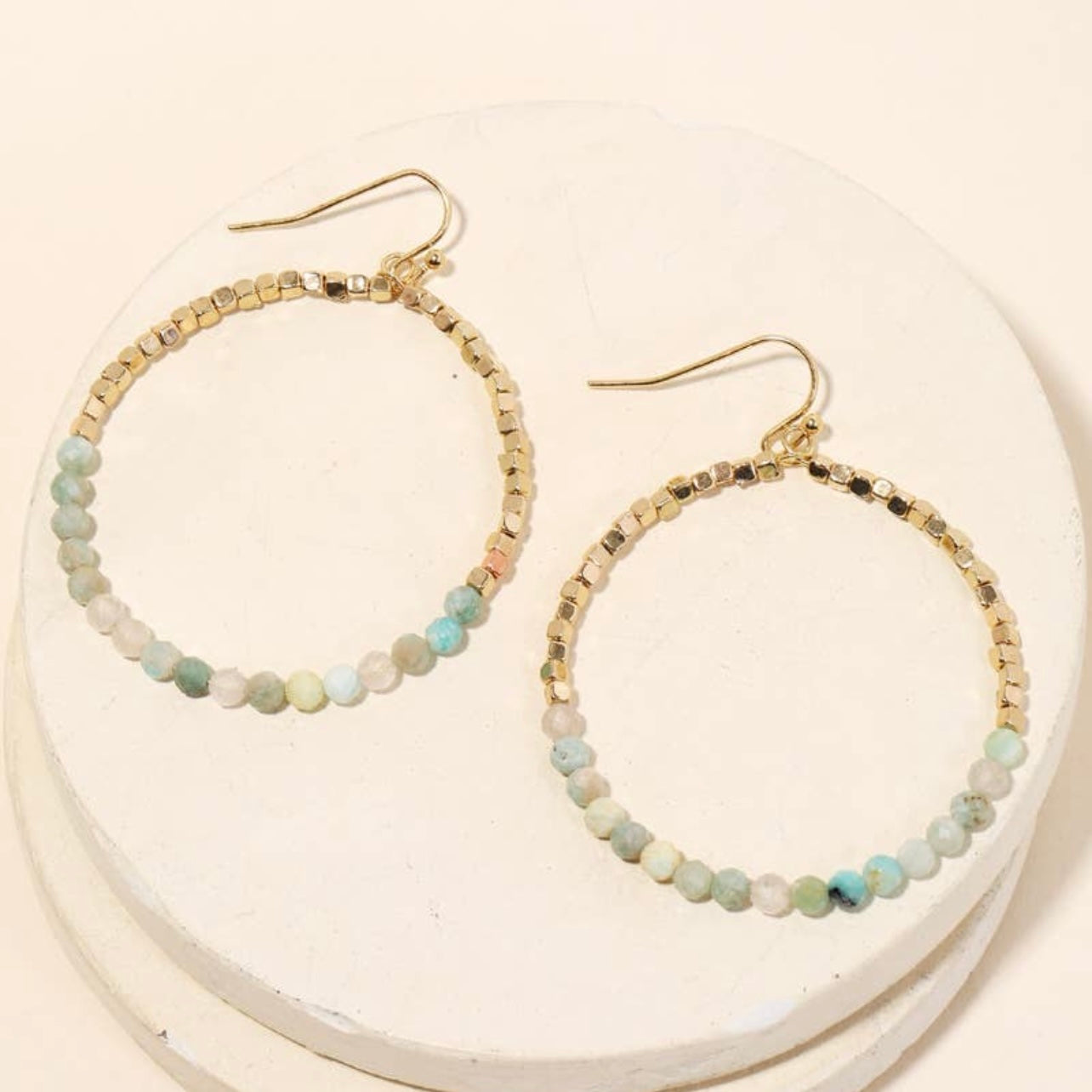 Stone Beaded Circle Cut Out Earrings